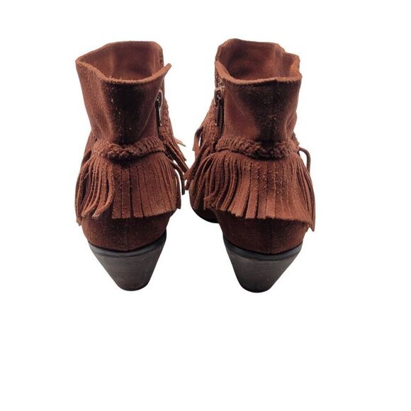 Gianni Bini Rust Brown Suede Fringe Western Ankle Booties 9 Leather Heeled Boot - Picture 9 of 13